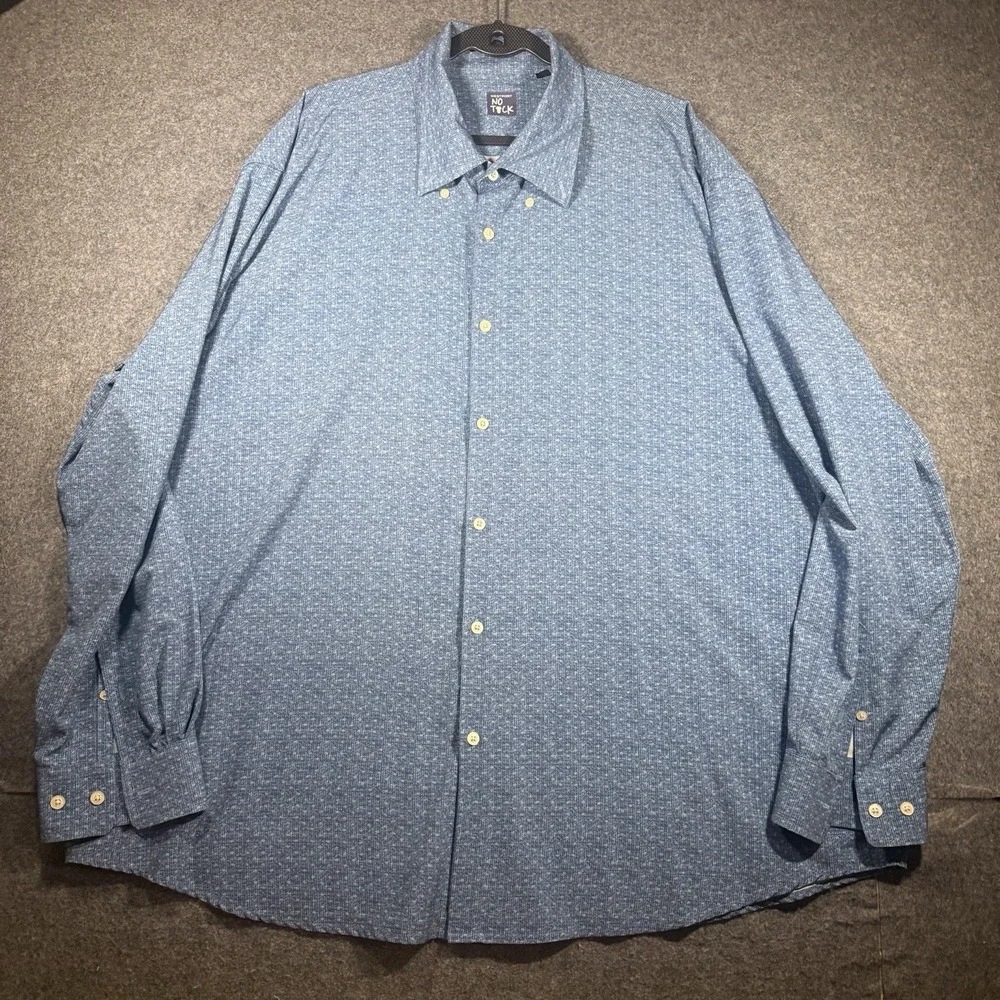 Westport No Tuck Men's Long Sleeve Button-Up Shirt Blue Geometric Print 3XMT